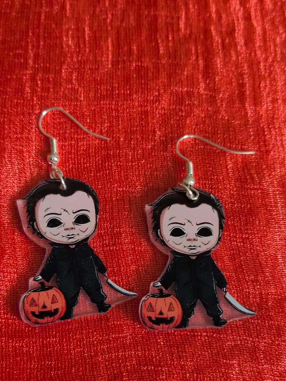 Halloween Michael Myers Dangle Earrings - Black and Orange